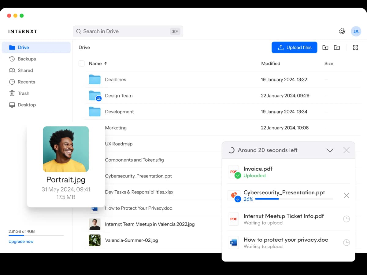 Laptop and phone with Internxt app