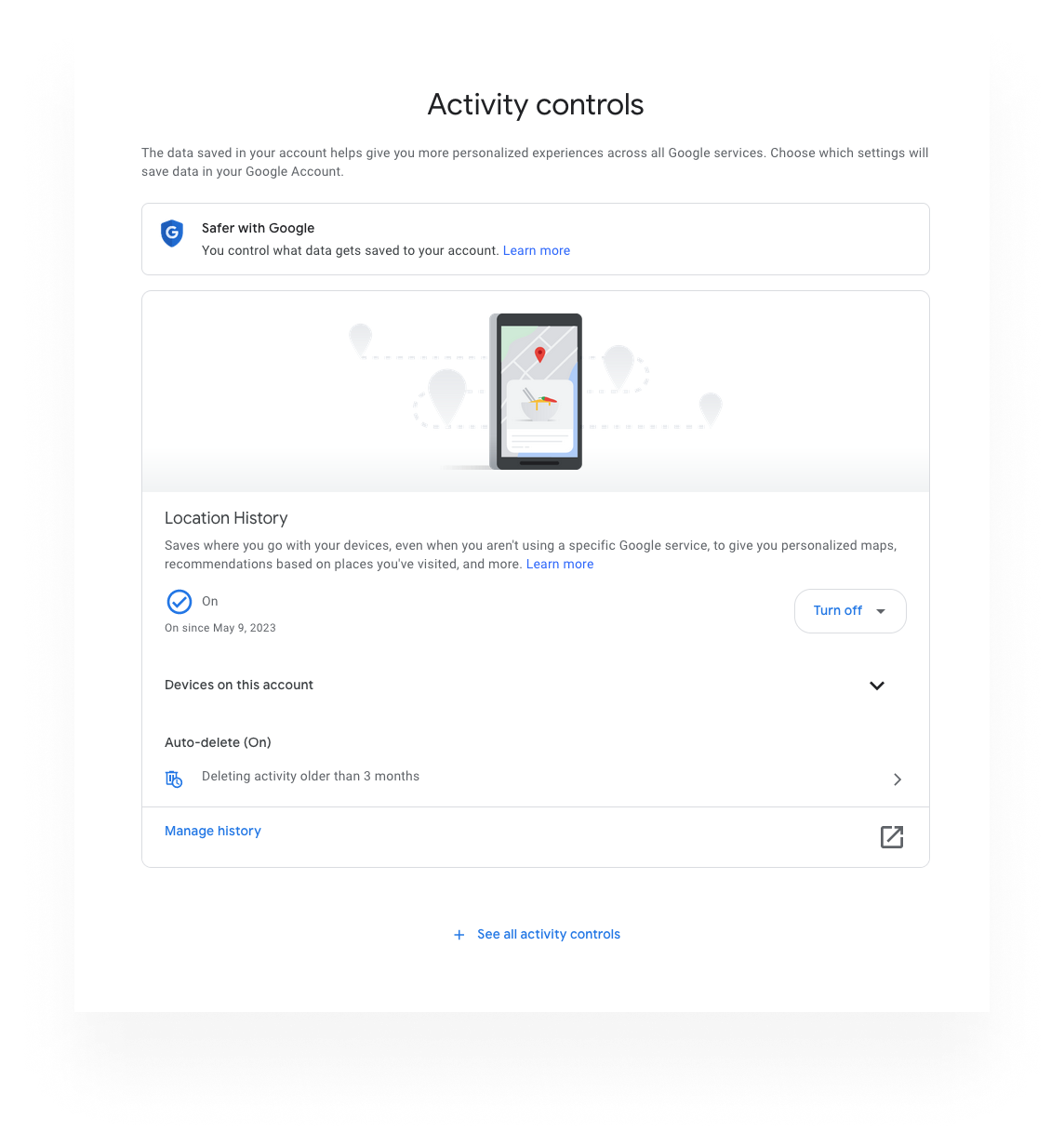 google activity settings